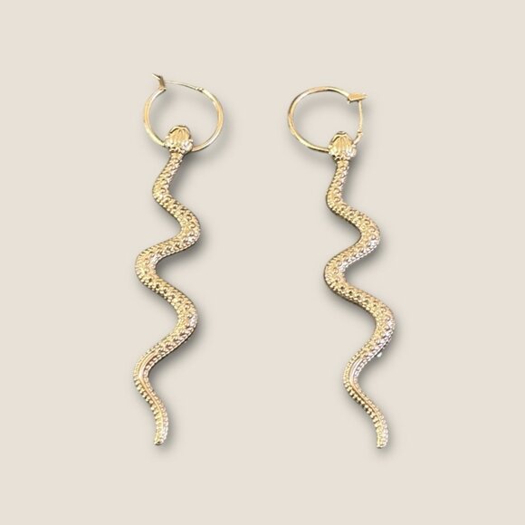 Gold Tone Dangle Hoop Snake Lightweight Pierced Earrings - Picture 2 of 4